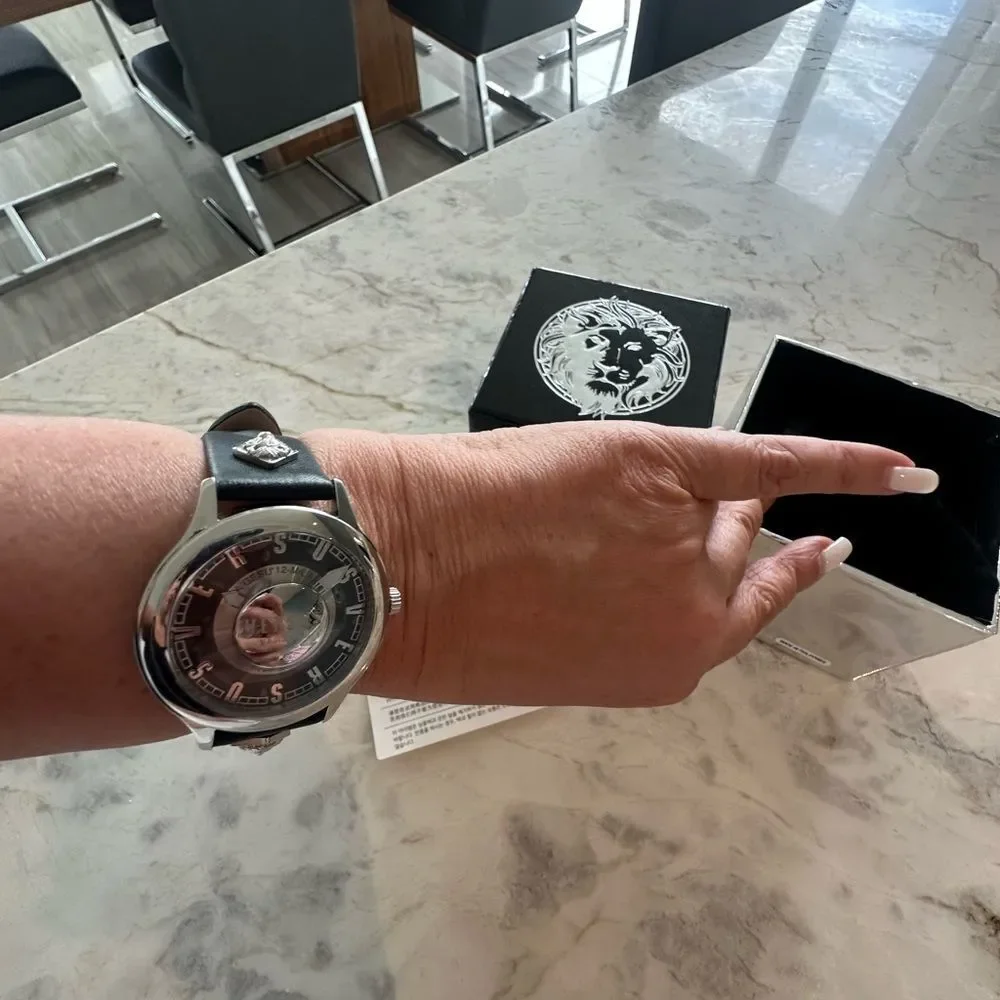 Versus Versace Metallic Timepiece with Lion Emblem Box